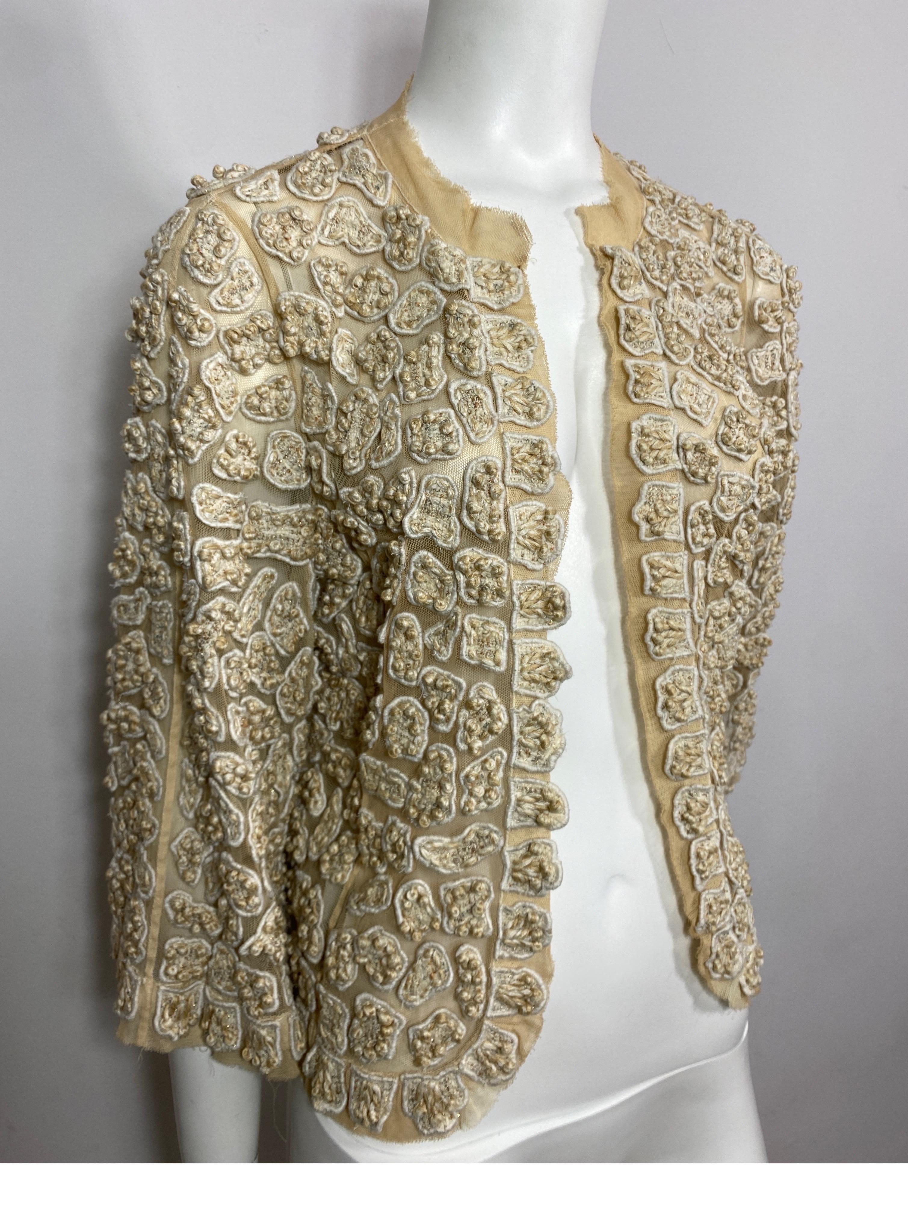 Women's Oscar de la Renta Ivory Embroidered Soutache Lace Jacket - Size 6 Circa 2007 For Sale