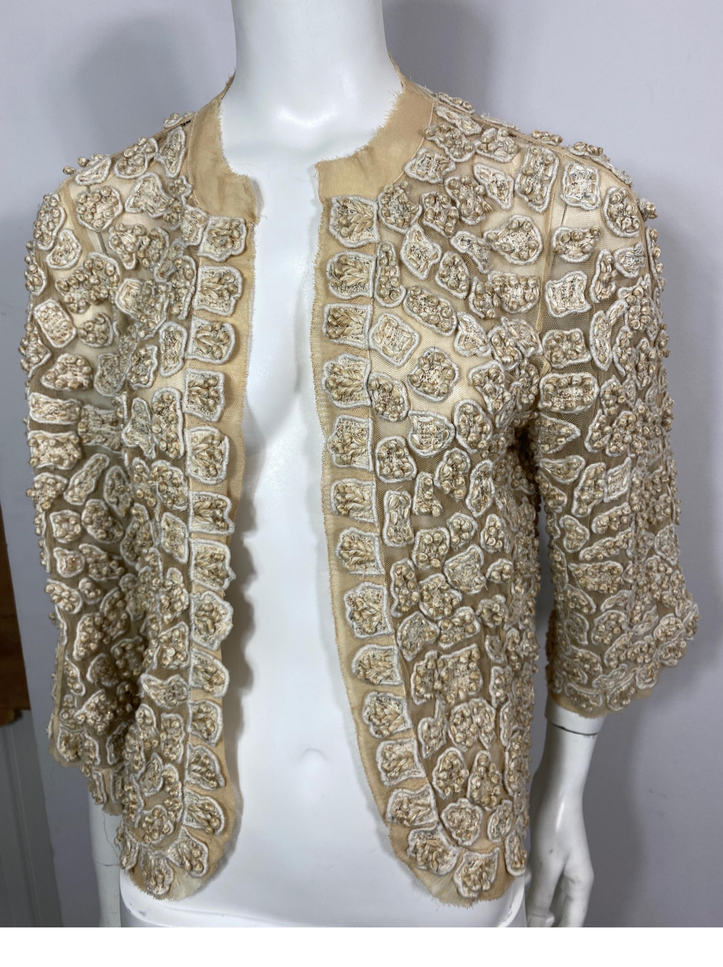 Oscar de la Renta Ivory Embroidered Soutache Lace Jacket - Size 6 Circa 2007 For Sale 2