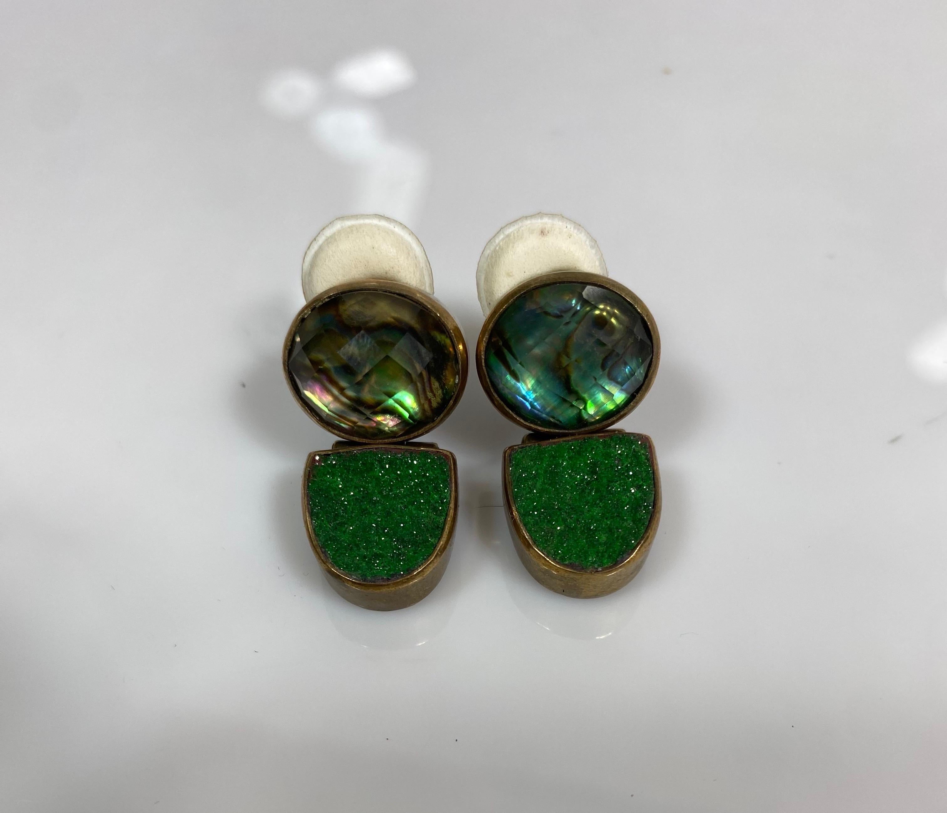 Stephen Dweck Smokey Quartz and Green Garnet  Bronze Earrings In Excellent Condition For Sale In West Palm Beach, FL