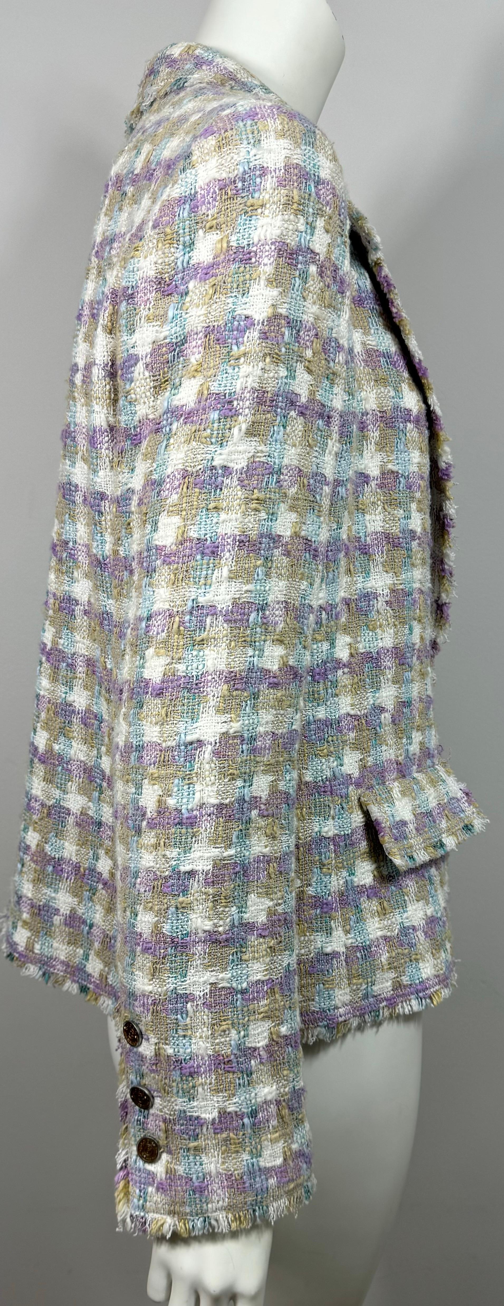 Chanel Spring 2005 Multi Pastel Tweed Single Breasted Jacket - Taille 44 en vente 6
