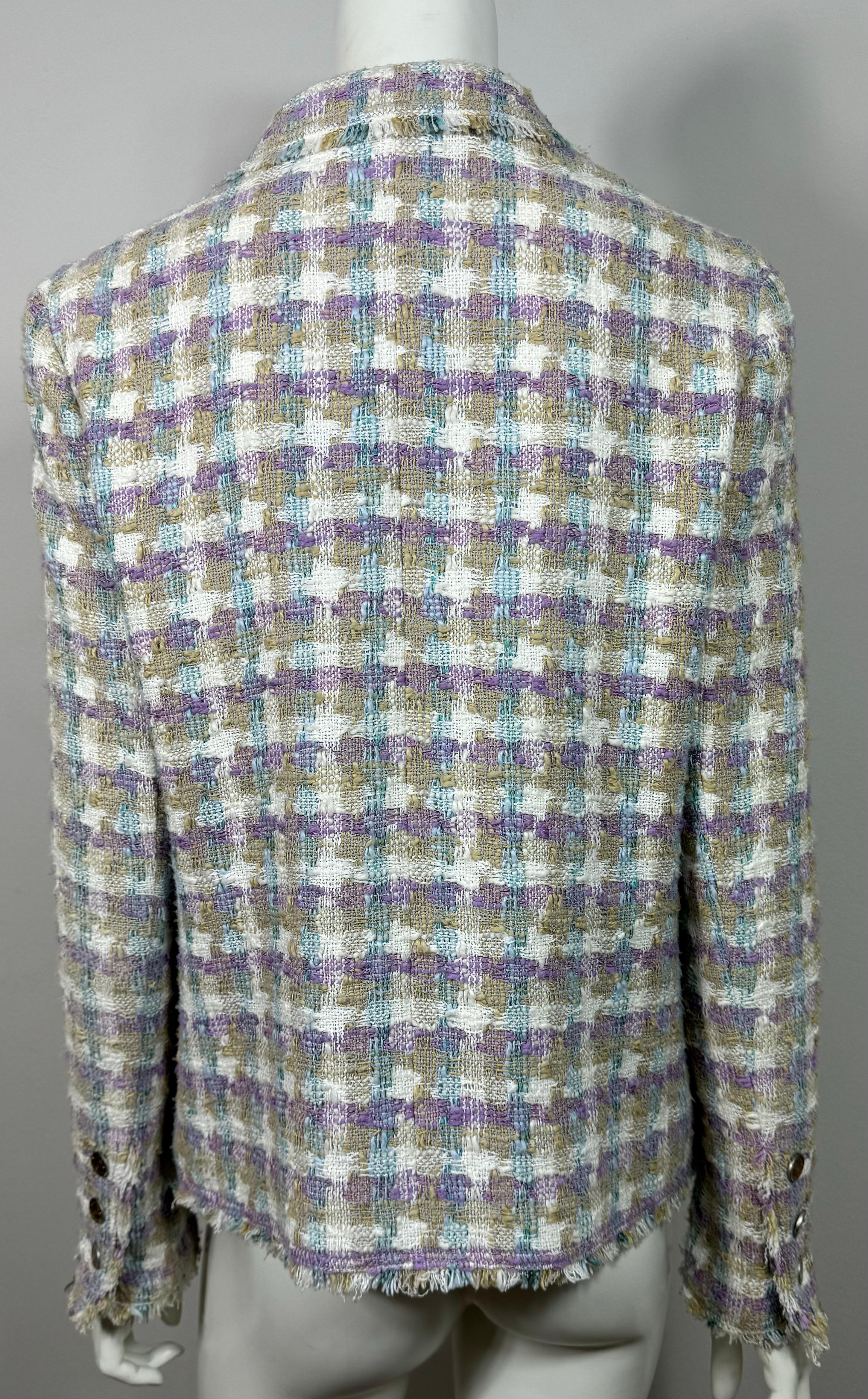 Chanel Spring 2005 Multi Pastel Tweed Single Breasted Jacket - Taille 44 en vente 8