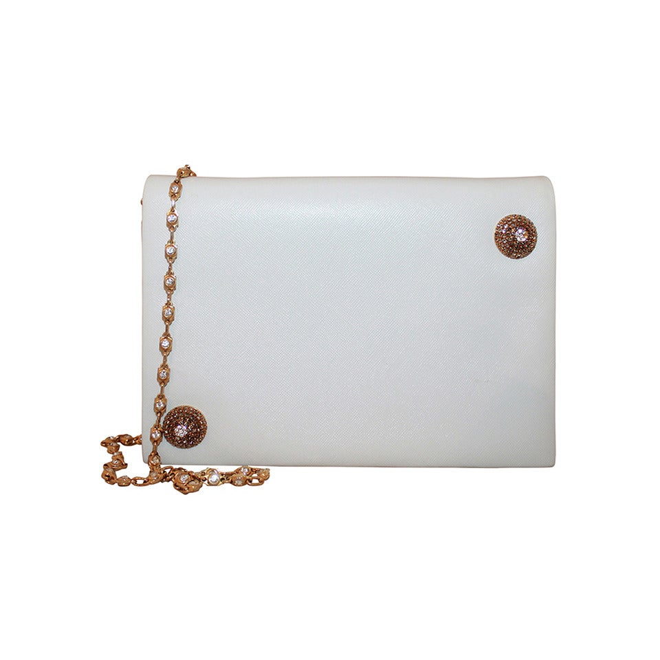 Valentino 1980
s White Evening Bag with Rhinestone Detail 
Chain