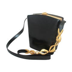 Retro Gucci 1980's Black Lizard & Gold Chain Crossbody Bag