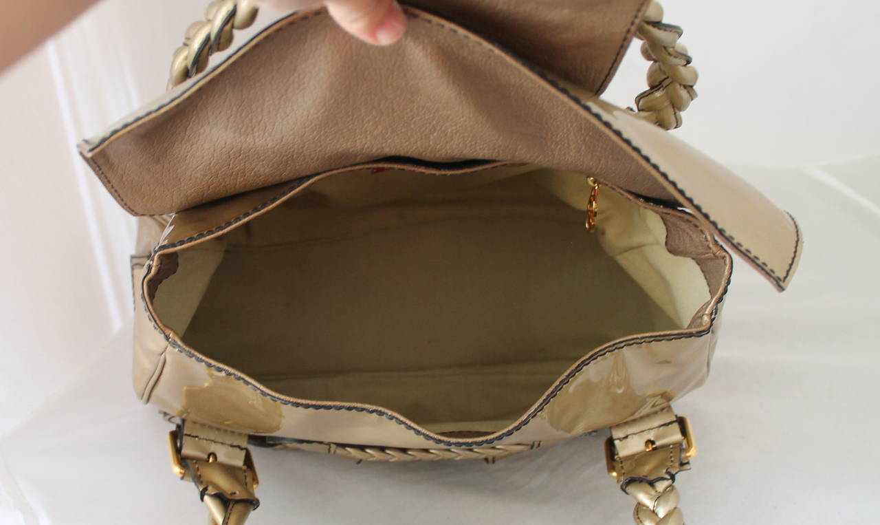 Valentino Gold Patent Leather Handbag with Braiding - rt. $1795 In Excellent Condition In West Palm Beach, FL