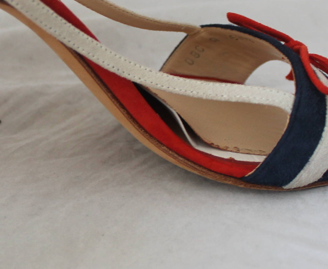 Brown Chanel Red, White, Blue Suede Cork Heels - 38.5