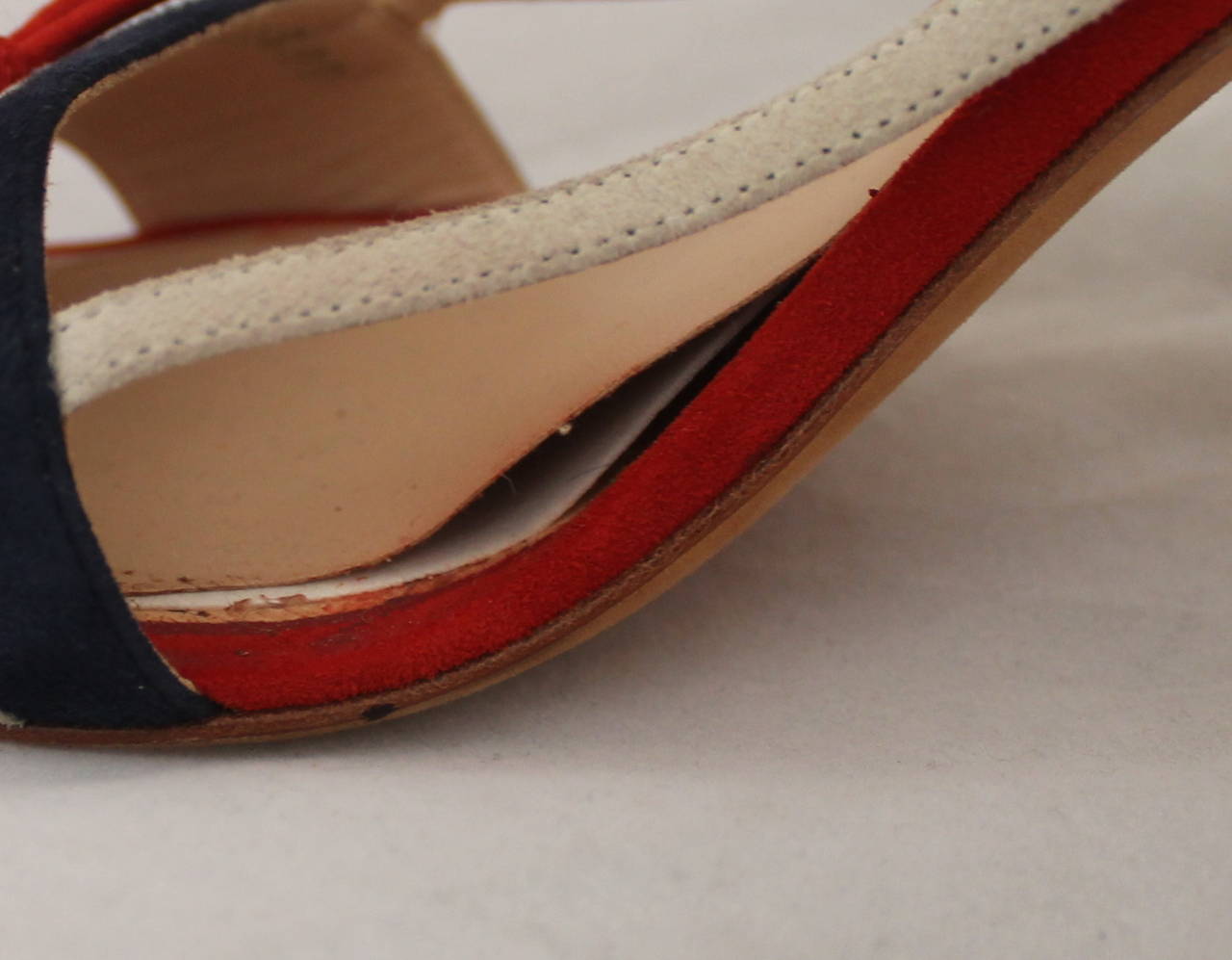 Chanel Red, White, Blue Suede Cork Heels - 38.5 In Fair Condition In West Palm Beach, FL
