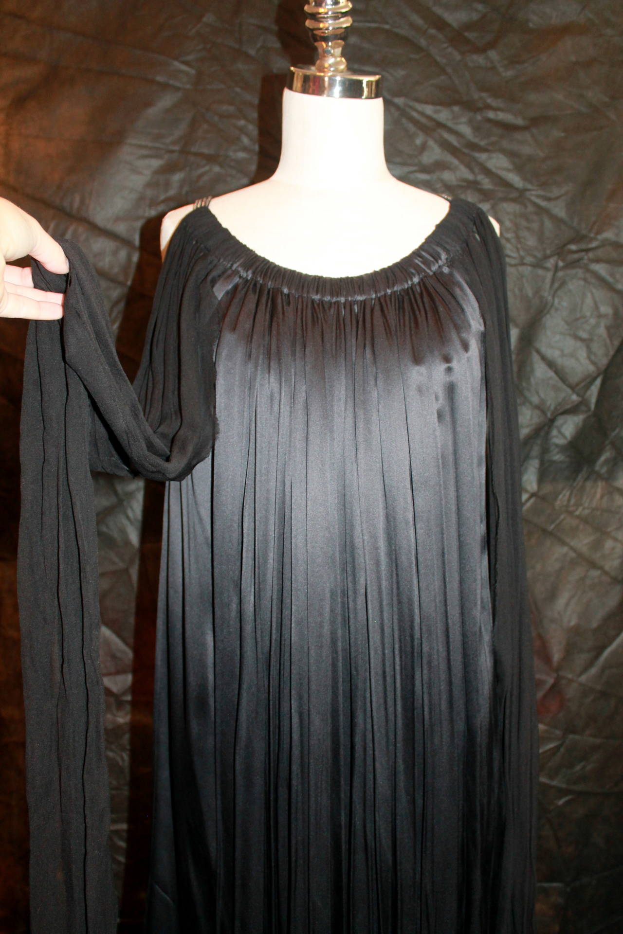 Lanvin Black Silk Chiffon Dress with Rhinestone Straps & Long Sashes 2