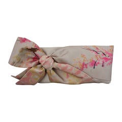 Valentino Tan & Pastel Pink Printed Bow Clutch