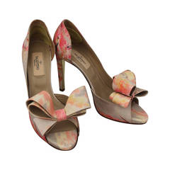 Valentino Tan & Pastel Pink Printed Bow Heels - 36