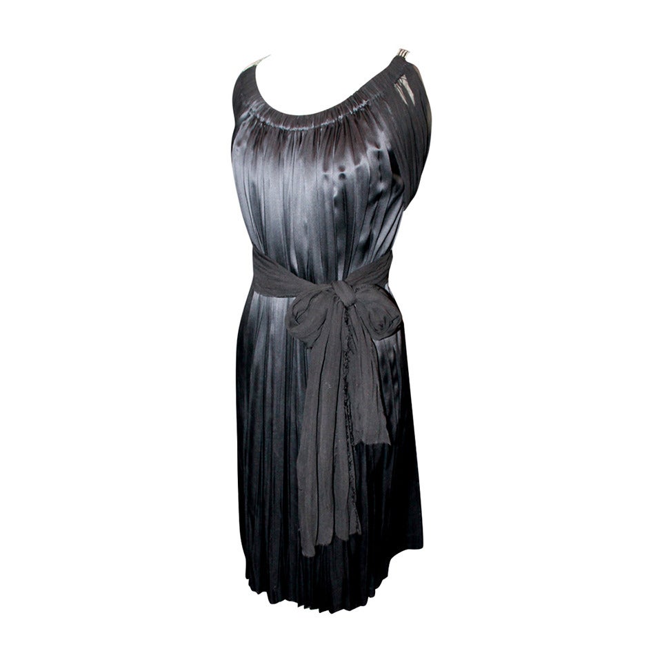 Lanvin Black Silk Chiffon Dress with Rhinestone Straps & Long Sashes