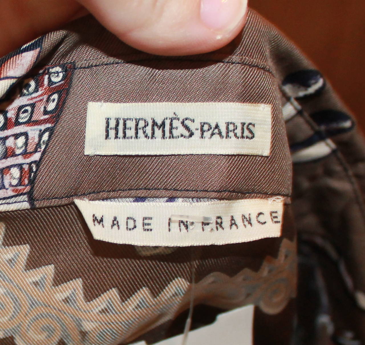 Women's Hermes Brown Horse & Carriage Print Silk Long Sleeve Shirt - 42