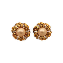 Chanel Goldtone, Pearl and Rhinestone Earrings - Circa 1986 2