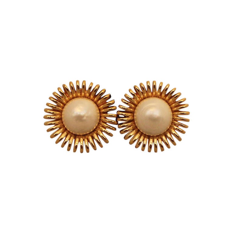 Chanel Goldtone and Pearl Earrings - Circa 70's