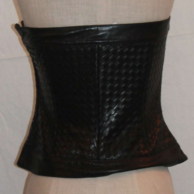 Women's Bottega Veneta Black Leather Woven Bustier - 42