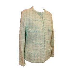 Chanel 1995 Vintage Mint Tweed Jacket with 4 Pockets - 42