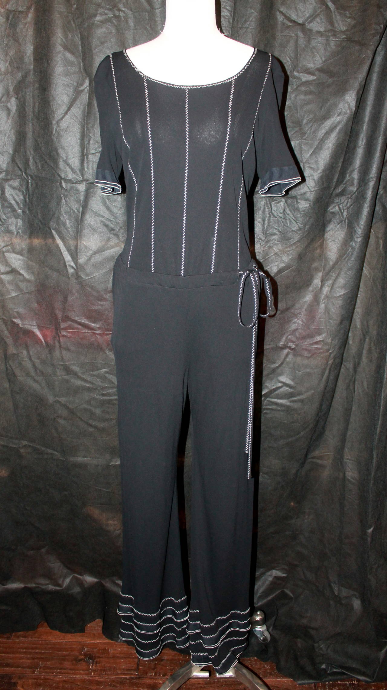 Chanel 2000's Black & White Jersey Blouse & Palazzo Pants Set - 42