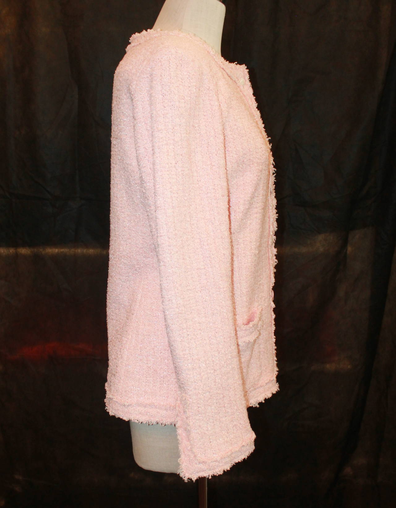 Beige Chanel 2004 Pink Tweed & Textured Trim Jacket - 40 - 2004