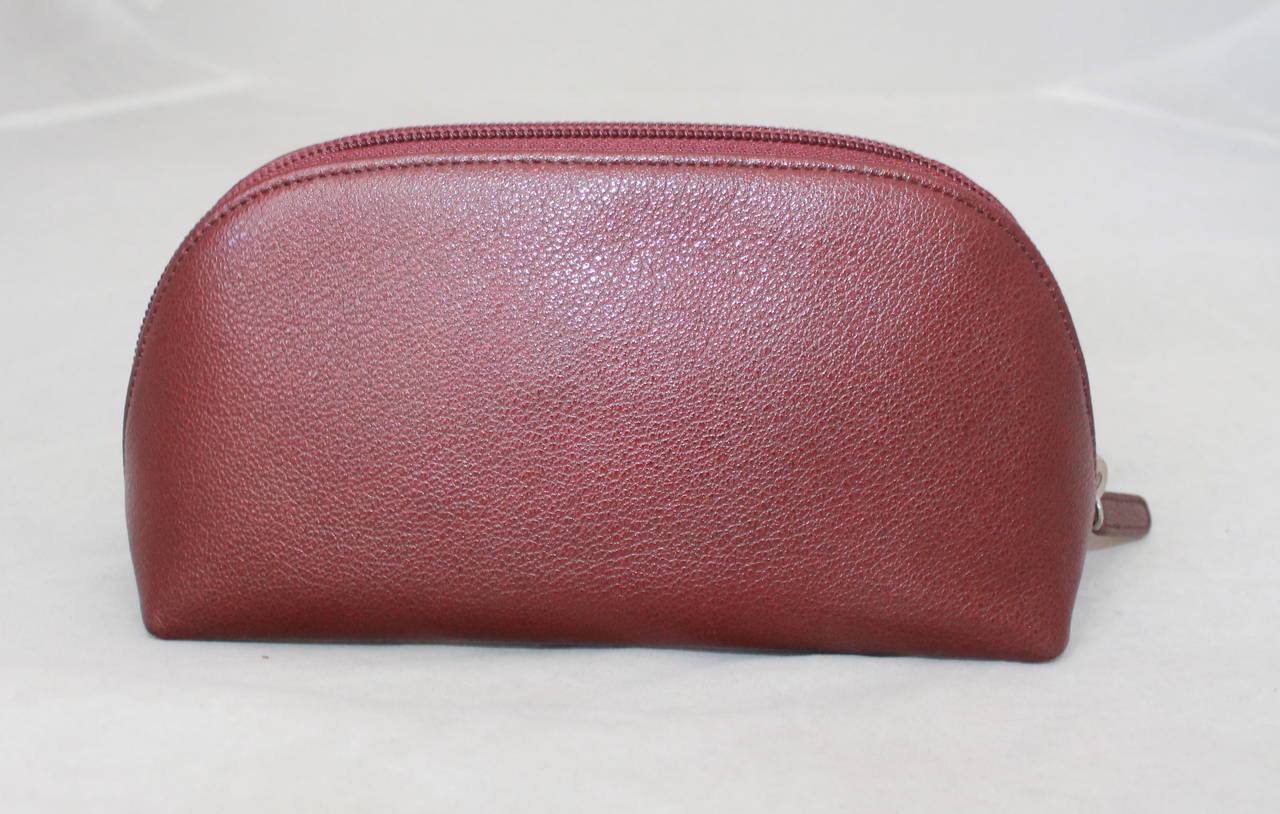 Brown Chanel 2010 Burgundy Leather Make-Up Case with Camelia Motif