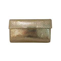 Nancy Gonzalez Gold Python Foldover Clutch