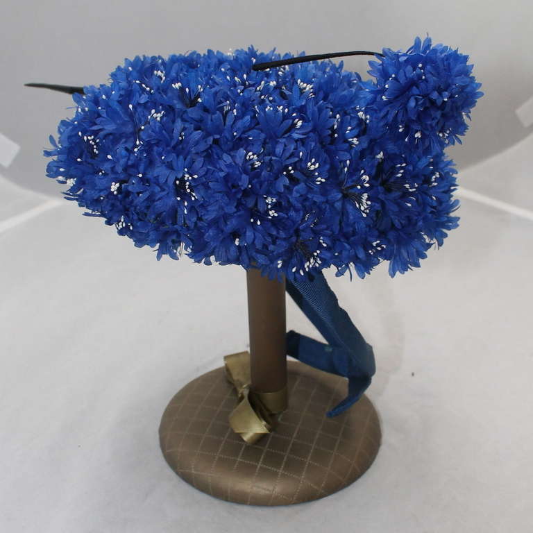 Philip Somerville Vintage Blue Pill-Box Flowered Hat