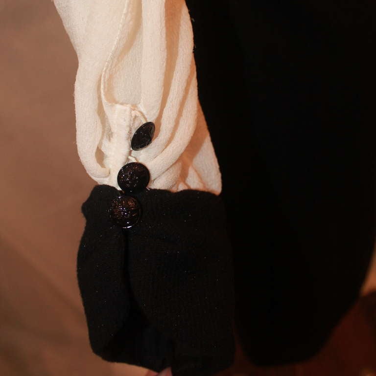 Chanel Black and Ivory Wool Crepe and Silk Chiffon Dress - sz 40 2