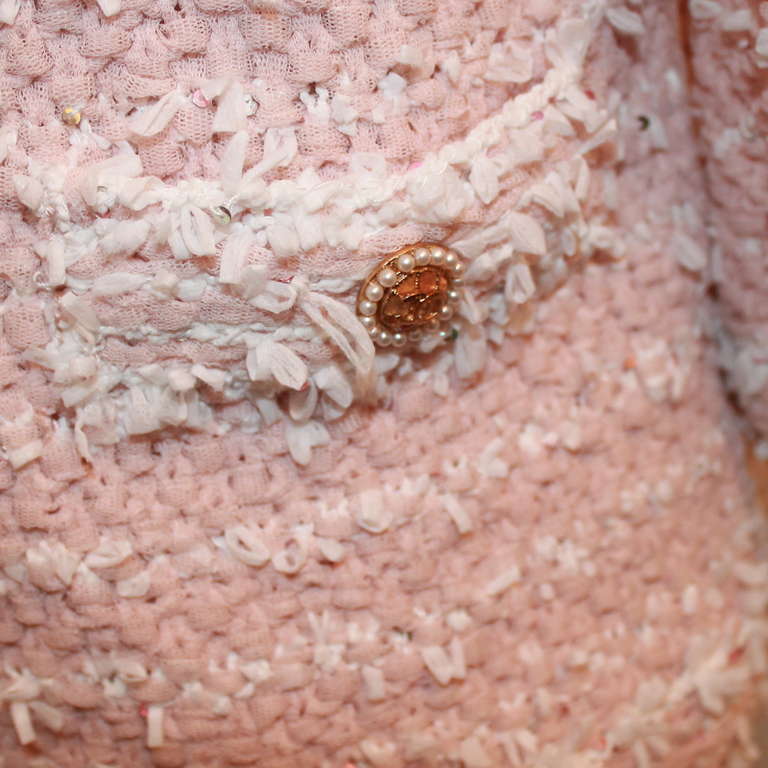 Chanel Pink & White Ribbon Knit Jacket - Sz 42 - Circa 2007 2