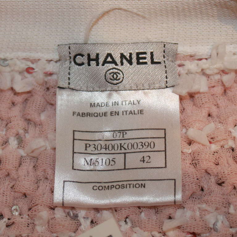 Chanel Pink & White Ribbon Knit Jacket - Sz 42 - Circa 2007 3