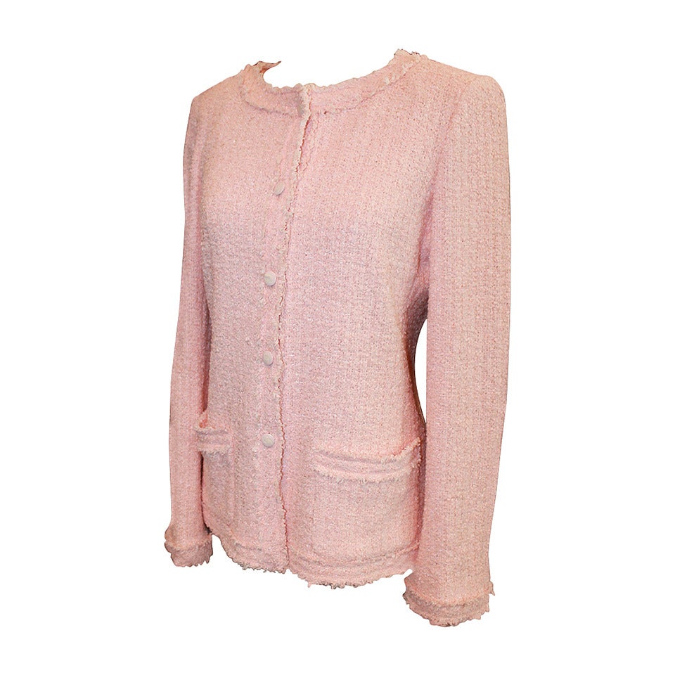 Chanel 2004 Pink Tweed & Textured Trim Jacket - 40 - 2004