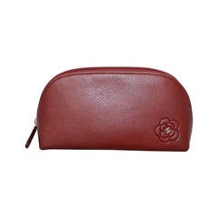 Chanel 2010 Burgundy Leather Make-Up Case with Camelia Motif