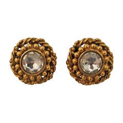Chanel 1970's Vintage Rhinestone & Goldtone Clip-On Earrings