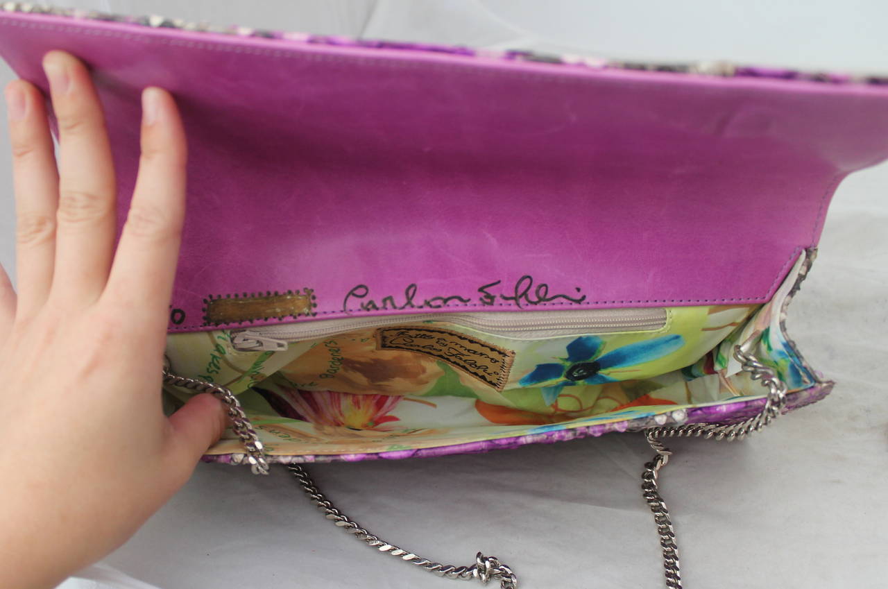 Women's Carlos Falchi Violet Python Clutch & Shoulder Bag