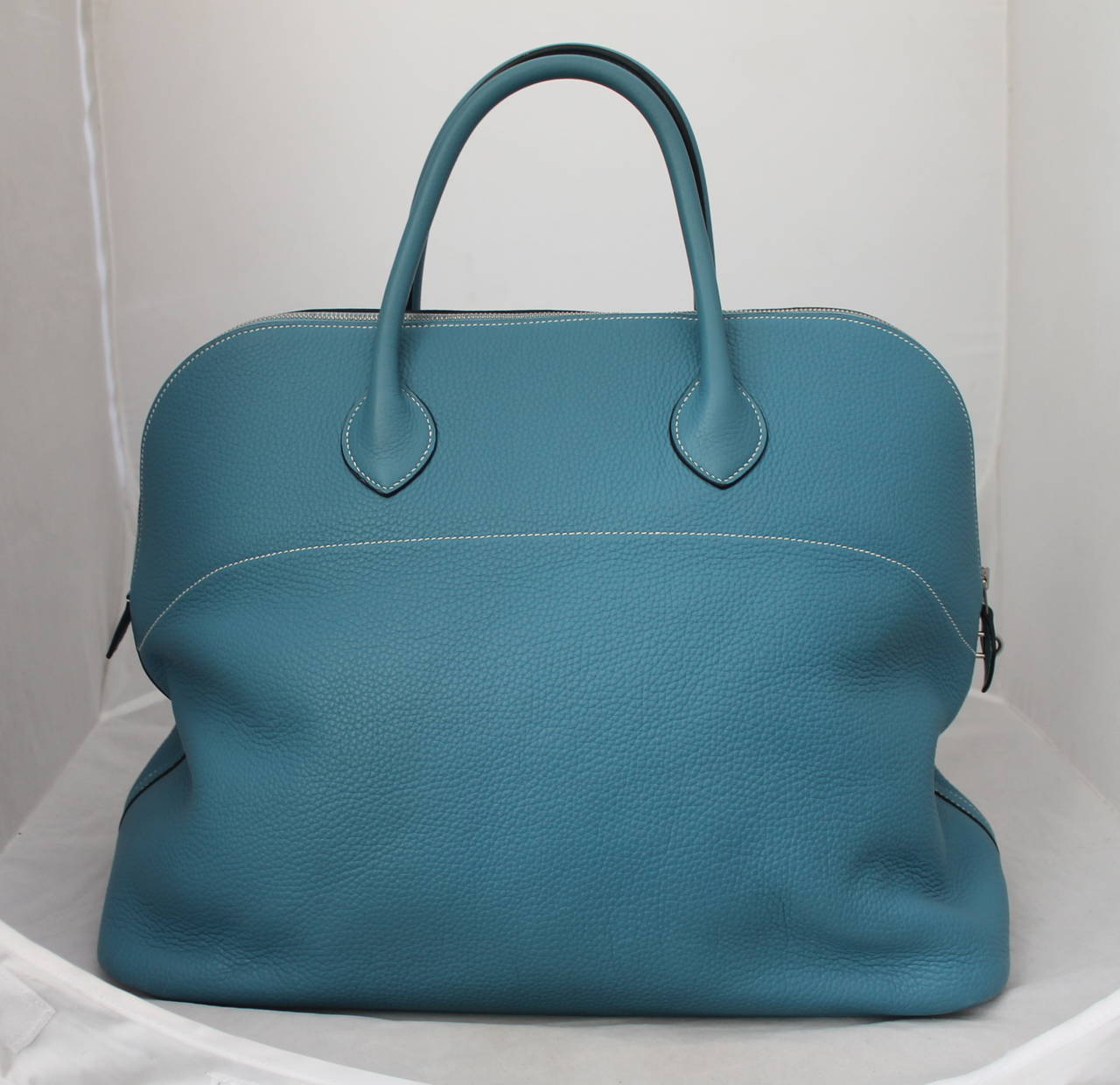 Hermes Blue Jean 47cm Clemence Leather Bolide Travel Handbag circa 2005 In Excellent Condition In West Palm Beach, FL