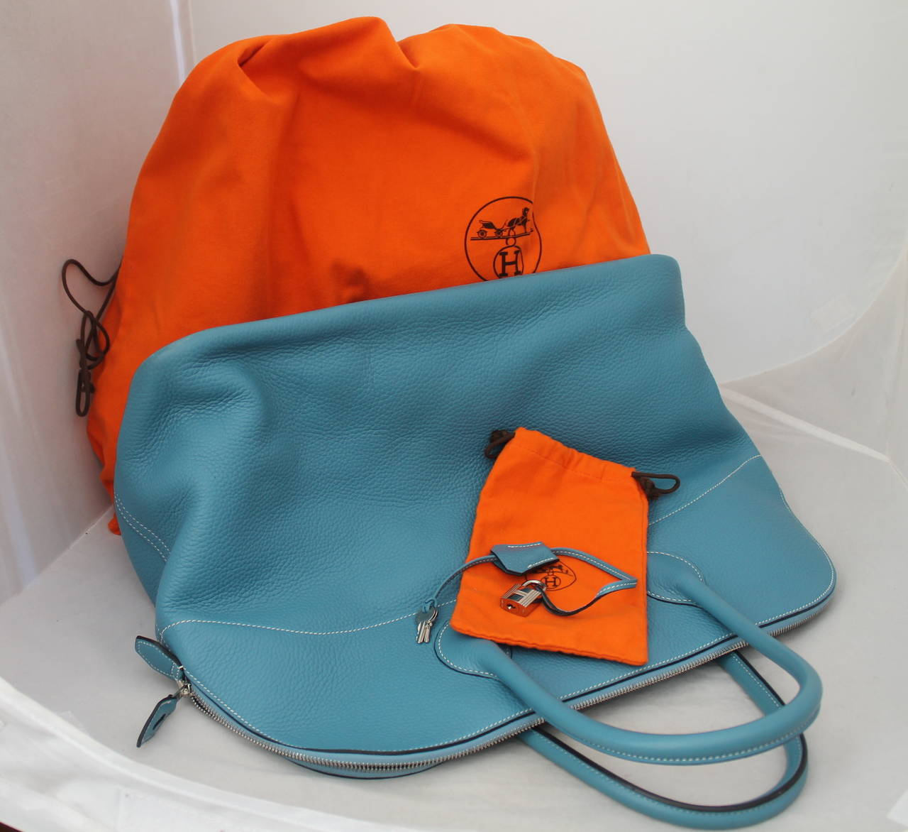 Hermes Blue Jean 47cm Clemence Leather Bolide Travel Handbag circa ...  
