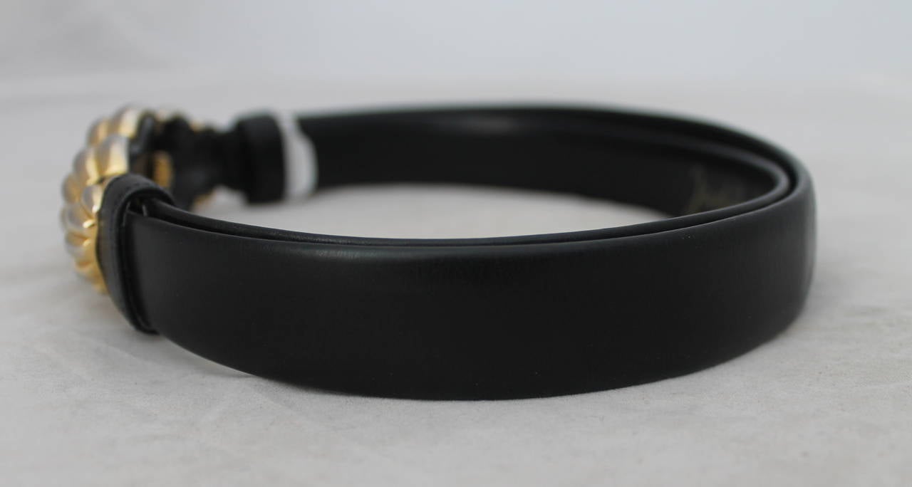 Judith Leiber Black Leather Belt with Silver & Gold bubble Buckle In Good Condition In West Palm Beach, FL