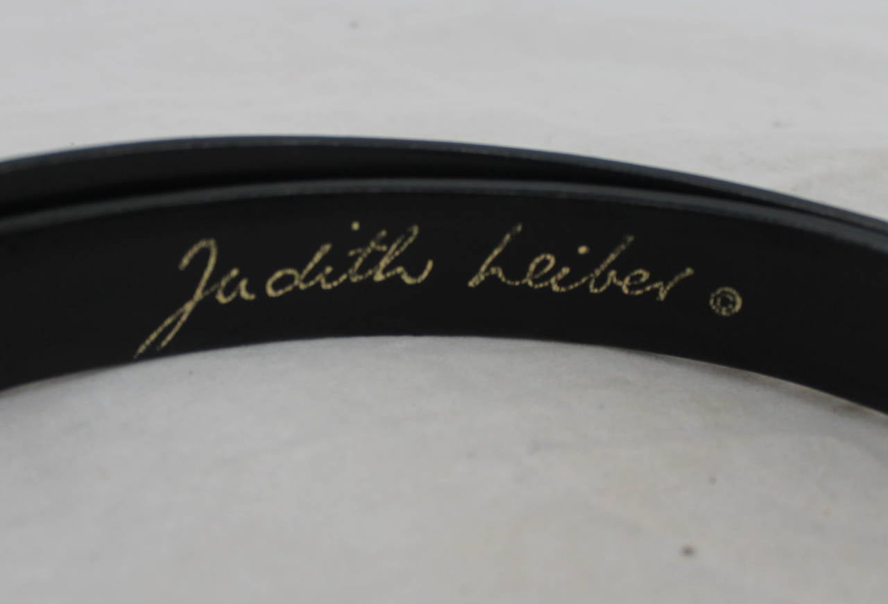 Women's Judith Leiber Black Leather Belt with Silver & Gold bubble Buckle