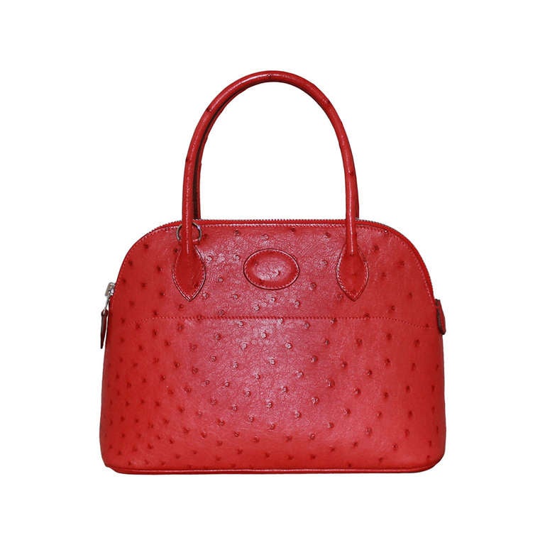 Hermes Rouge Vif Sellier Ostrich Bolide - 25cm - SHW
