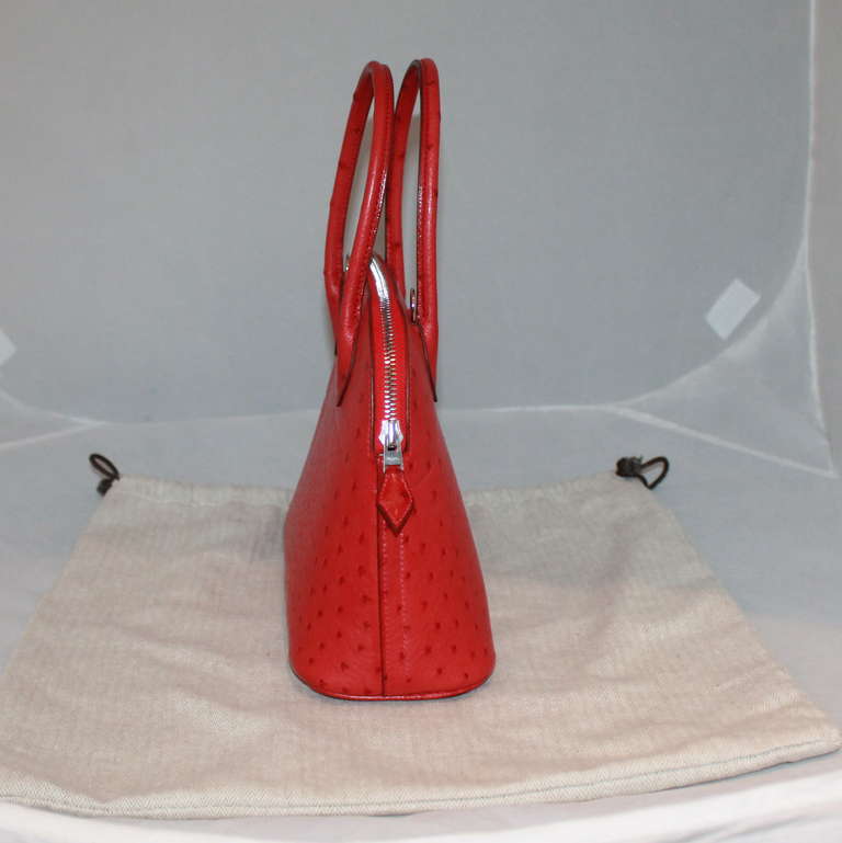 Hermes Rouge Vif Sellier Ostrich Bolide - 25cm - SHW In Excellent Condition In West Palm Beach, FL