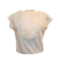Chanel Vintage Ivory Silk Sleeveless Top w/ ruffled front - Circa 90's - Size 38