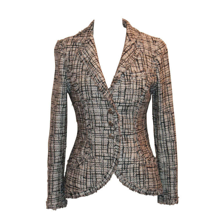 Chanel White 
Black Boucle Jacket - Sz 40 - Circa 2006