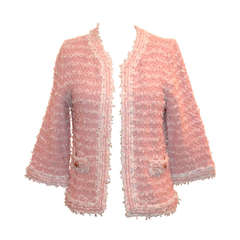 Chanel Pink & White Ribbon Knit Jacket - Sz 42 - Circa 2007
