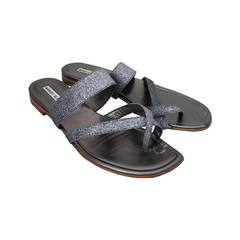 Manolo Blahnik Gunmetal Silver Glitter Sandals - 38.5