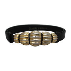 Judith Leiber Black Leather Belt with Silver & Gold bubble Buckle 8