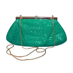 1970s Vintage Judith Leiber Teal Snake Skin Evening Bag