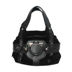 Salvatore Ferragamo Black Suede & Patent Leather Shoulder Bag
