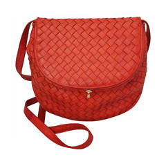 Bottega Veneta 1980's Vintage Red Braided Leather Crossbody Bag