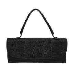 Fendi Black Floral Embossed Leather Wide Handbag