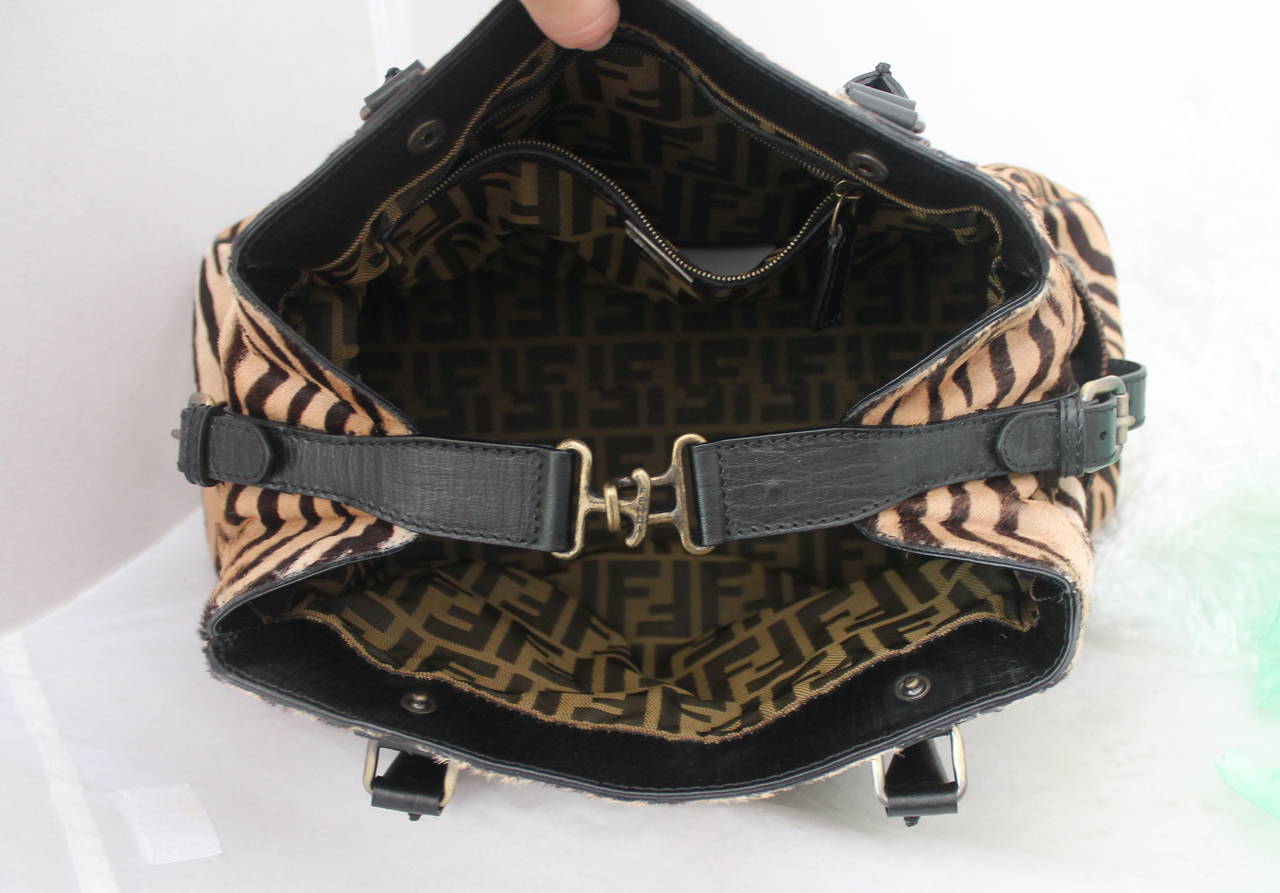 Women's Fendi Black & Beige Zebra Printed Pony Hair Handbag