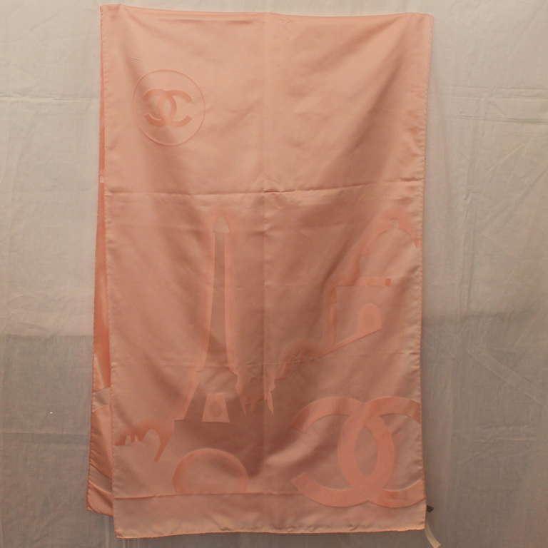 Chanel Pink City Motif Silk Stole In Excellent Condition In West Palm Beach, FL