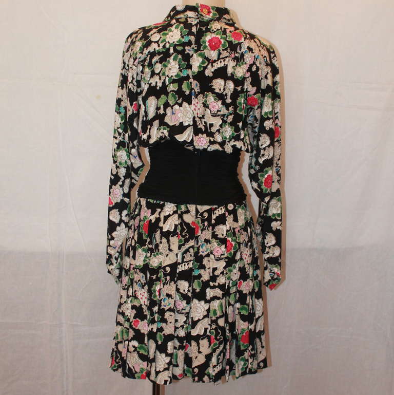 Chanel Floral Print Silk Dress- 4 - Circa 80's In Excellent Condition In West Palm Beach, FL