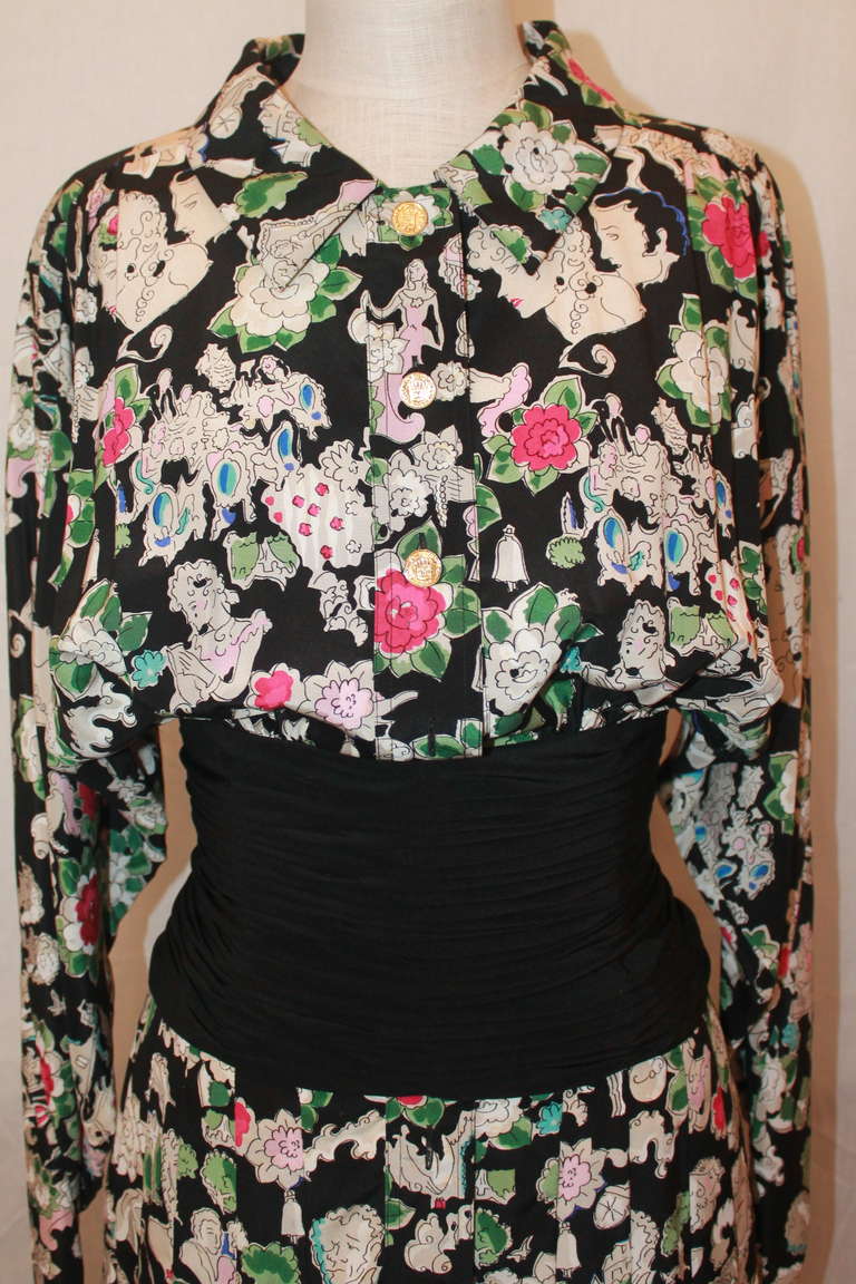 Women's Chanel Floral Print Silk Dress- 4 - Circa 80's